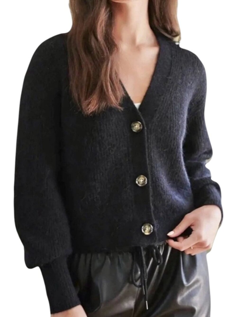Quince Baby Alpaca Merino Wool Blend Cardigan Sweater V Neck Black M